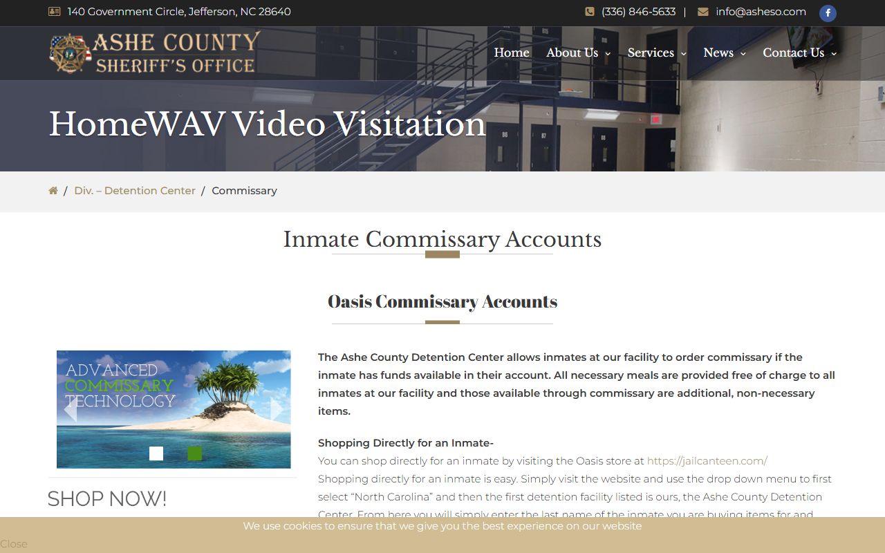 Ashe County Detention Center commissary and inmate deposit information